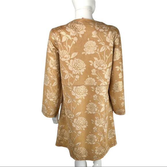 Anthropologie Solitaire NWT Floral Jacket Faux Suede Gold & Tan Long Sz L - Picture 2 of 8